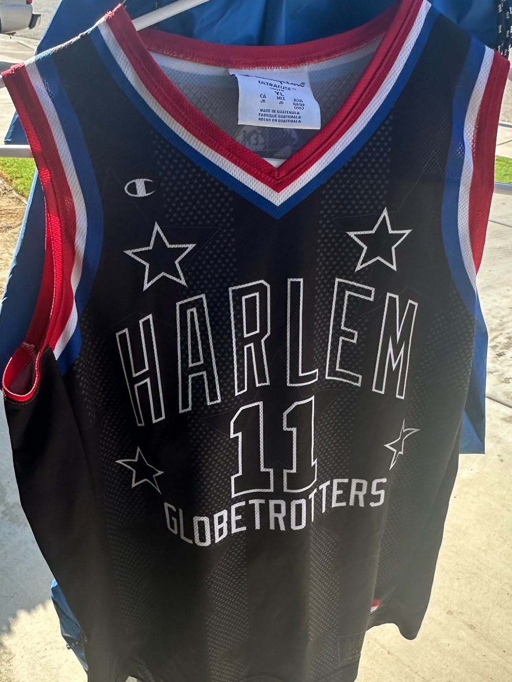 Champion Black Harlem Globetrotters #11 Basketball Jersey with Red & Blue Trim